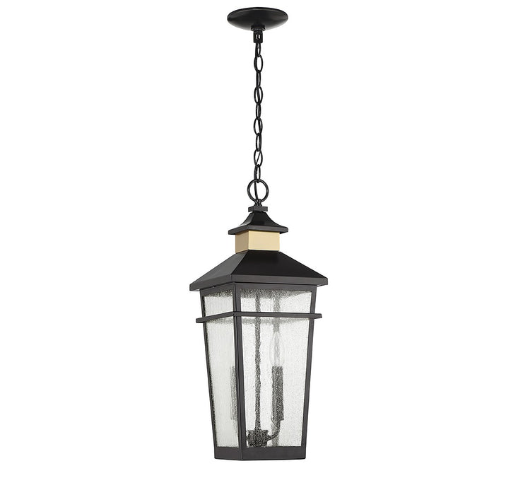 Savoy House 5-717-143 Two Light Outdoor Hanging Lantern, Matte Black with Warm Brass