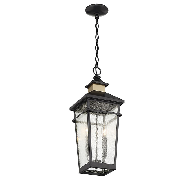 Savoy House 5-717-143 Two Light Outdoor Hanging Lantern, Matte Black with Warm Brass