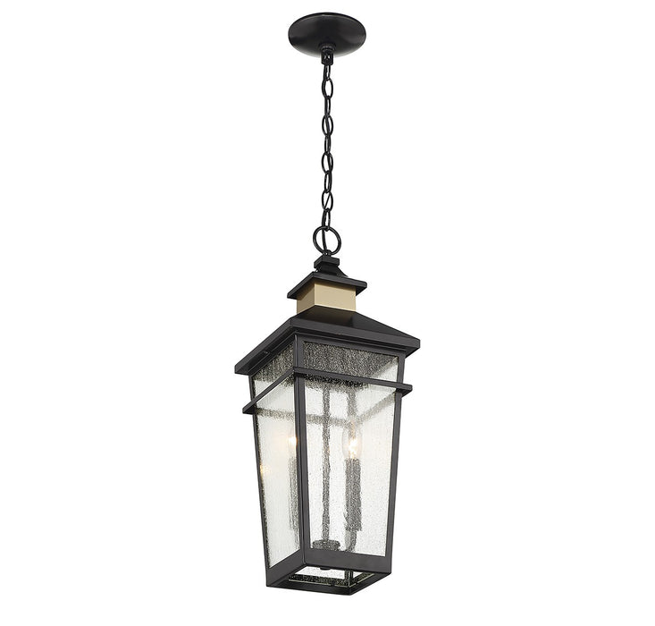 Savoy House 5-717-143 Two Light Outdoor Hanging Lantern, Matte Black with Warm Brass