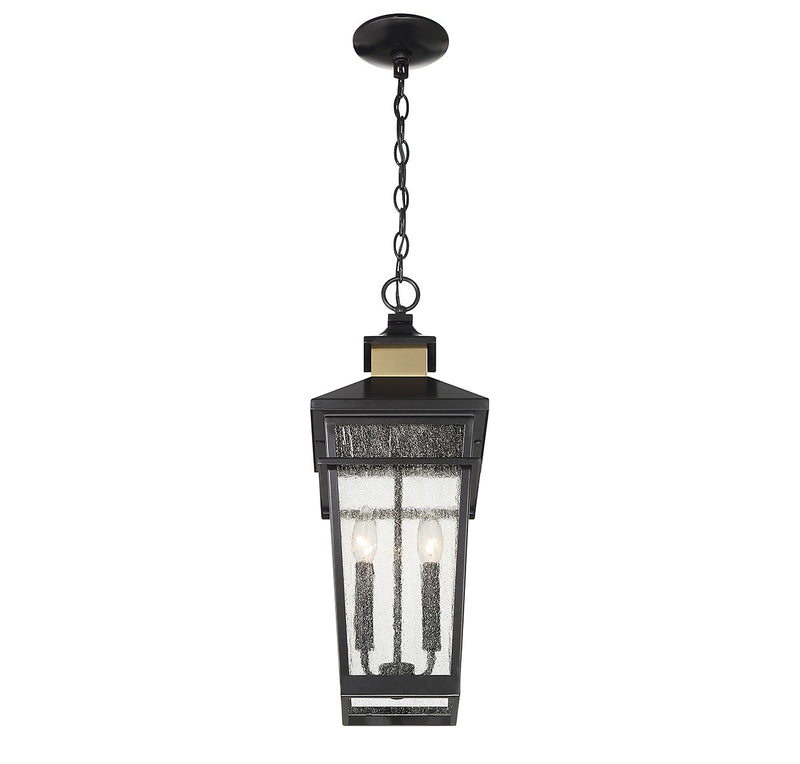Savoy House 5-717-143 Two Light Outdoor Hanging Lantern, Matte Black with Warm Brass