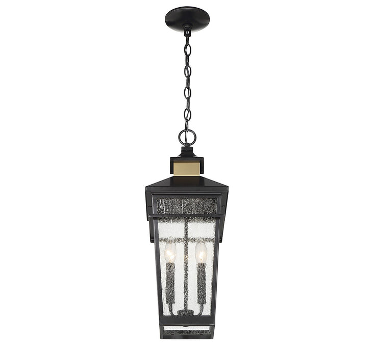 Savoy House 5-717-143 Two Light Outdoor Hanging Lantern, Matte Black with Warm Brass