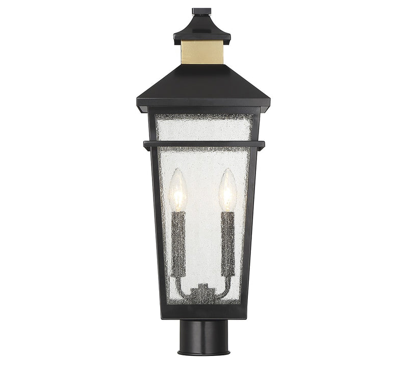 Savoy House 5-718-143 Two Light Outdoor Post Lantern, Matte Black with Warm Brass