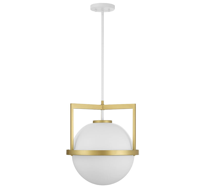 Savoy House 7-4600-1-142 One Light Pendant, White with Warm Brass