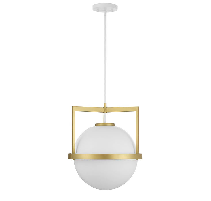 Savoy House 7-4600-1-142 One Light Pendant, White with Warm Brass
