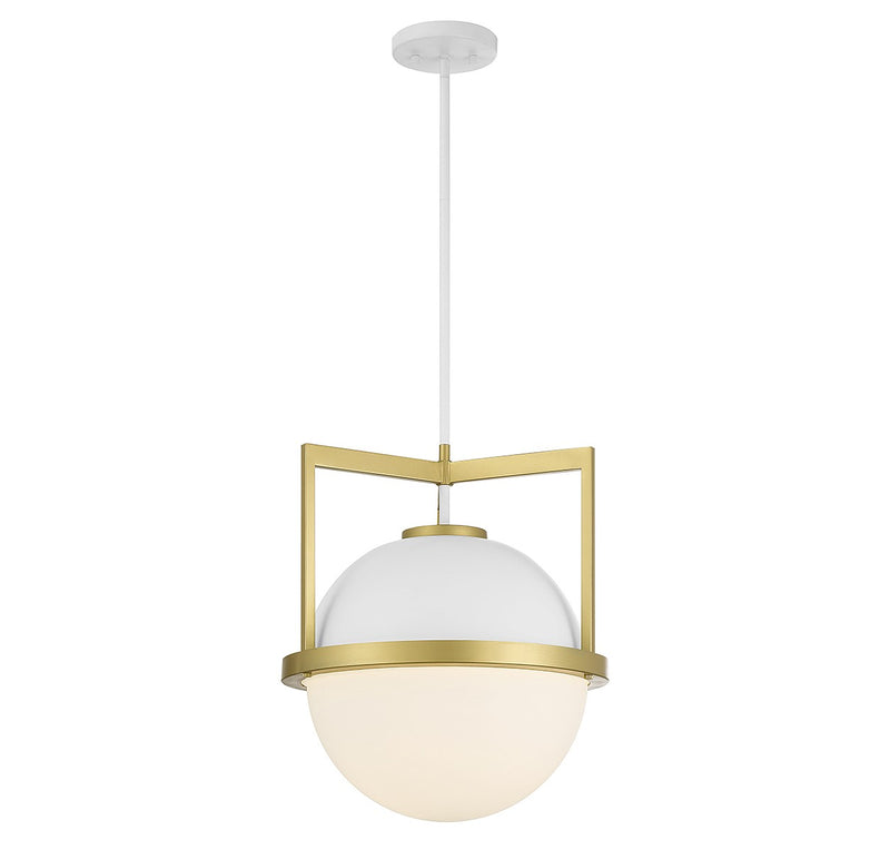 Savoy House 7-4600-1-142 One Light Pendant, White with Warm Brass