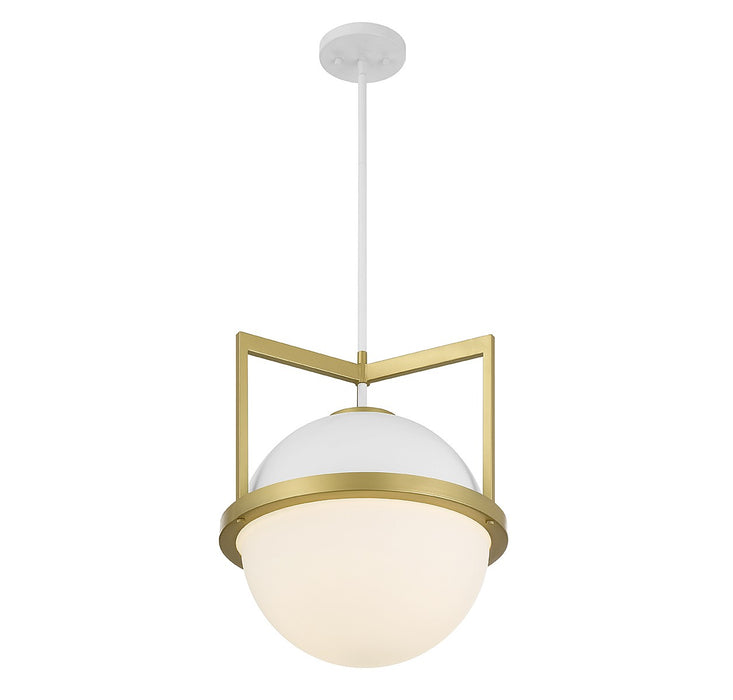 Savoy House 7-4600-1-142 One Light Pendant, White with Warm Brass
