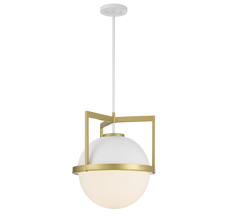 Savoy House 7-4600-1-142 One Light Pendant, White with Warm Brass