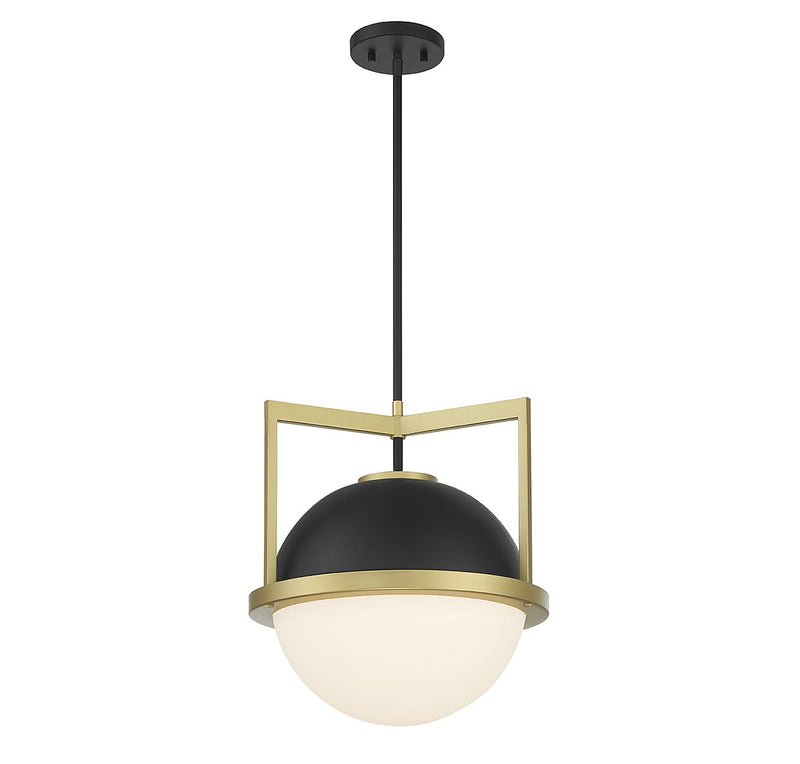 Savoy House 7-4600-1-143 One Light Pendant, Matte Black with Warm Brass