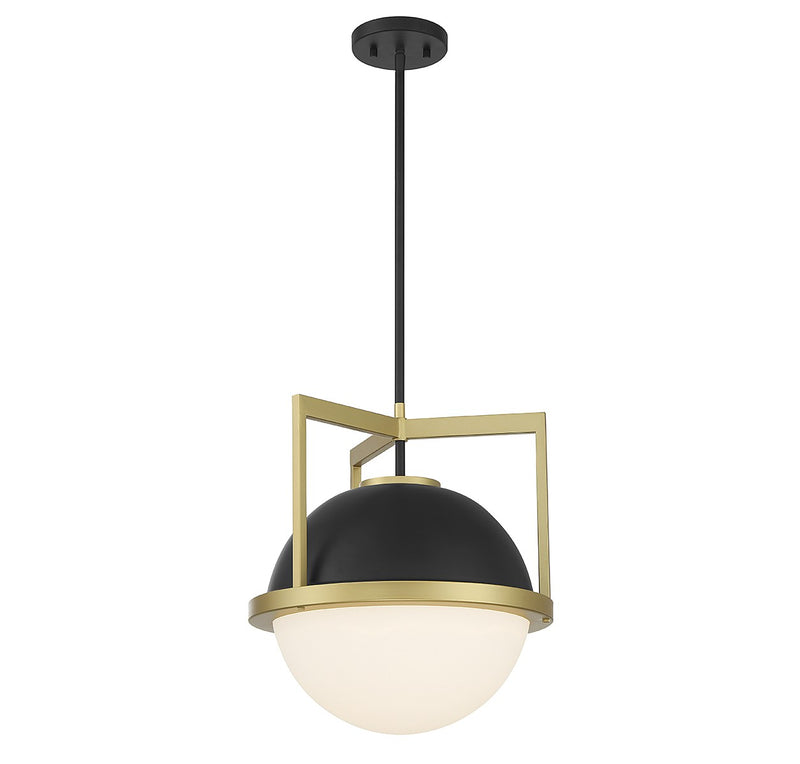 Savoy House 7-4600-1-143 One Light Pendant, Matte Black with Warm Brass