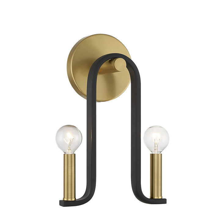 Savoy House 9-5531-2-143 Two Light Wall Sconce, Matte Black with Warm Brass