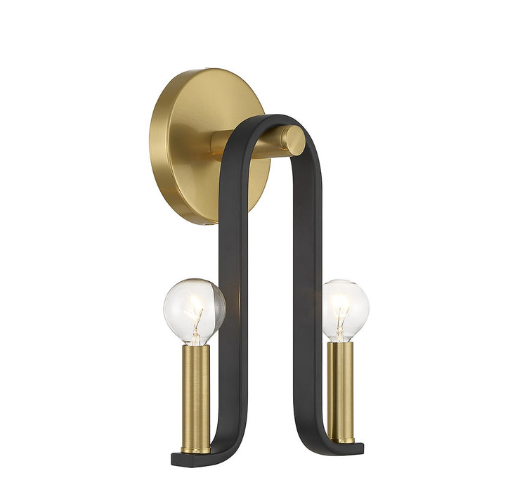 Savoy House 9-5531-2-143 Two Light Wall Sconce, Matte Black with Warm Brass