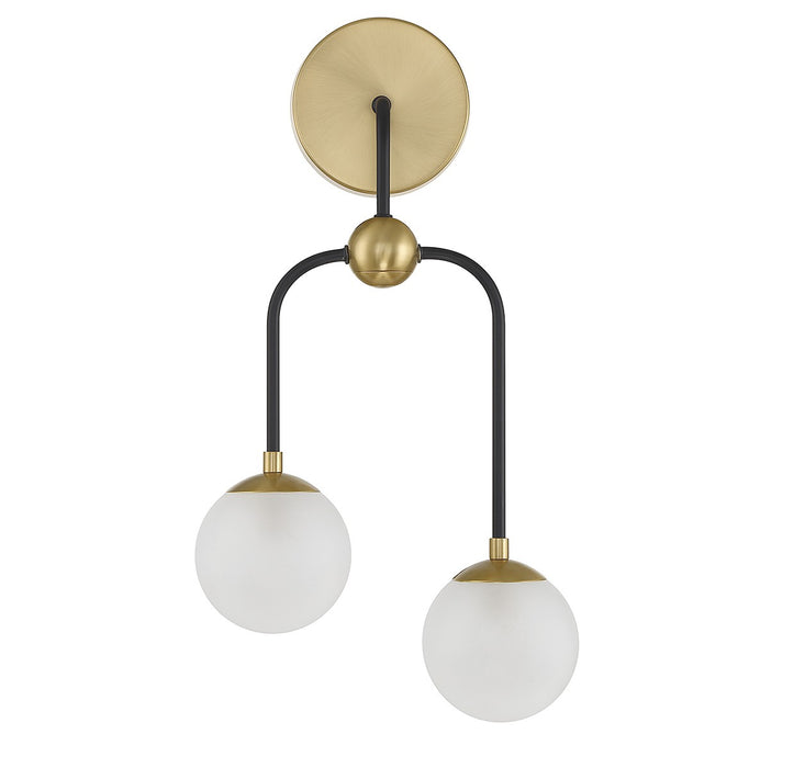 Savoy House 9-6696-2-143 Two Light Wall Sconce, Matte Black with Warm Brass