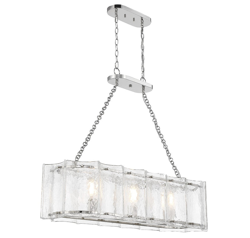 Savoy House 1-8203-3-109 Three Light Linear Chandelier, Polished Nickel