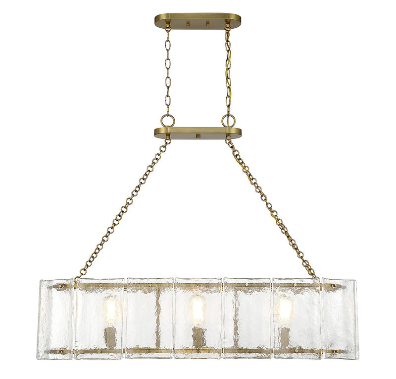Savoy House 1-8203-3-322 Three Light Linear Chandelier, Warm Brass