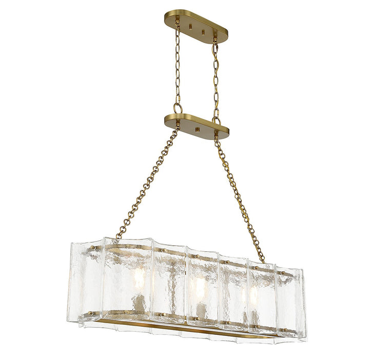Savoy House 1-8203-3-322 Three Light Linear Chandelier, Warm Brass