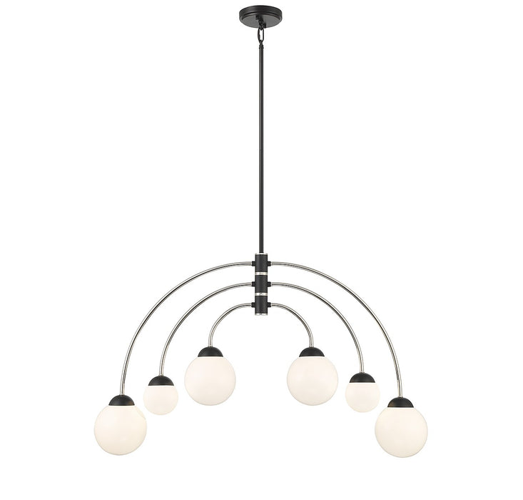 Meridian M100114MBKPN Six Light Chandelier, Matte Black with Polished Nickel