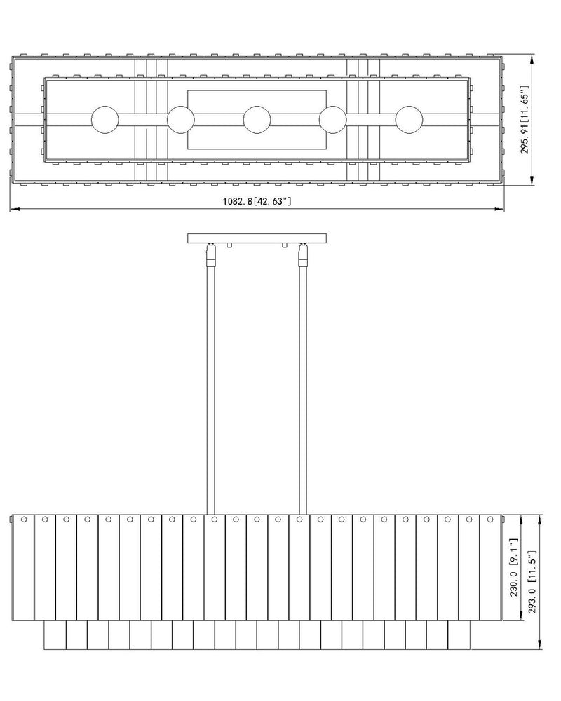 Z-Lite 1943-42L-MB Five Light Linear Chandelier, Matte Black