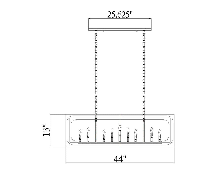 Z-Lite 3038-9L-RB Nine Light Linear Chandelier, Rubbed Brass