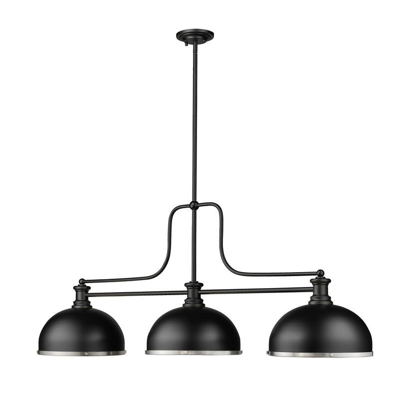 Z-Lite 725-3MB-D12MB+BN Three Light Billiard, Matte Black
