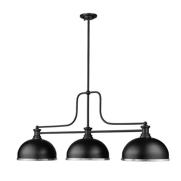 Z-Lite 725-3MB-D12MB+BN Three Light Billiard, Matte Black
