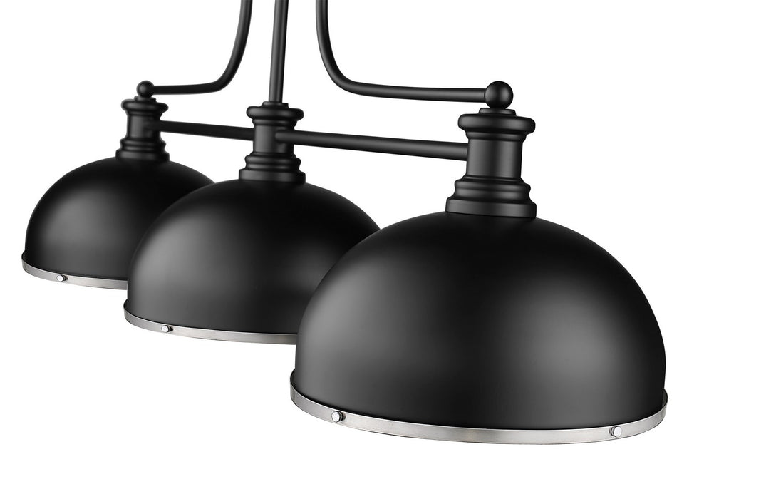 Z-Lite 725-3MB-D12MB+BN Three Light Billiard, Matte Black