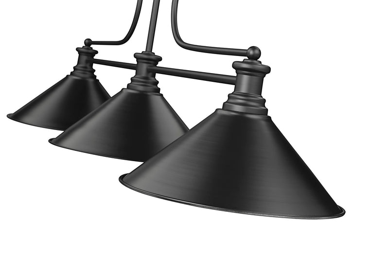 Z-Lite 725-3MB-MB15 Three Light Billiard, Matte Black