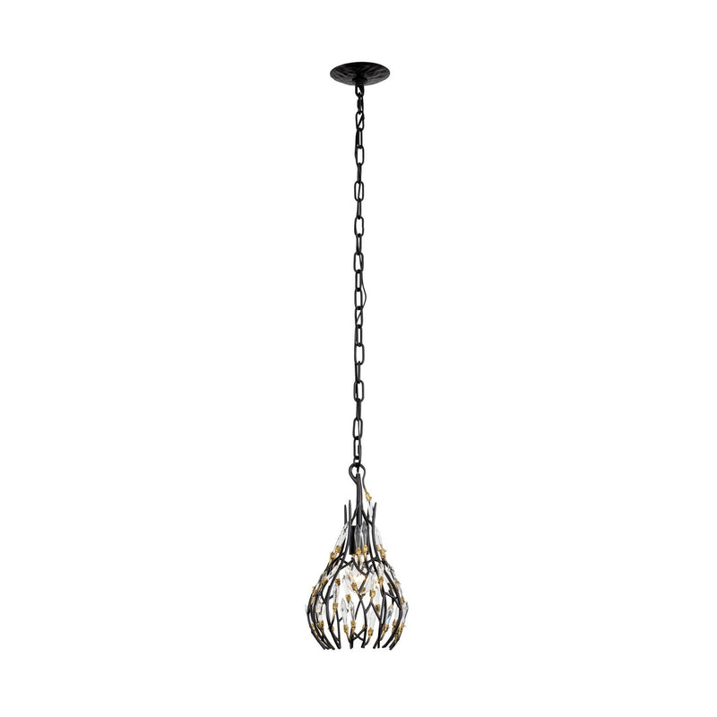 Varaluz 271M01MBFG One Light Mini Pendant, Matte Black/French Gold