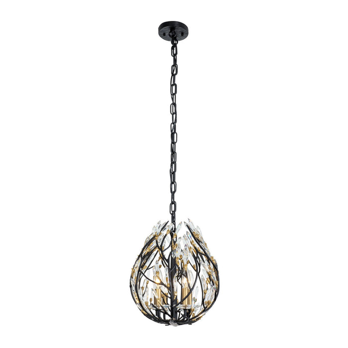 Varaluz 271N06MBFG Six Light Linear Pendant, Matte Black/French Gold