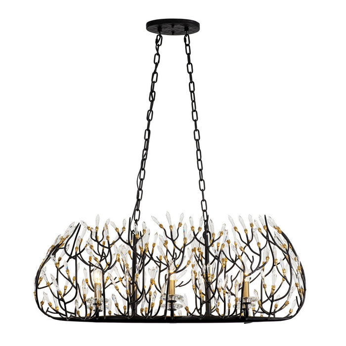 Varaluz 271N06MBFG Six Light Linear Pendant, Matte Black/French Gold