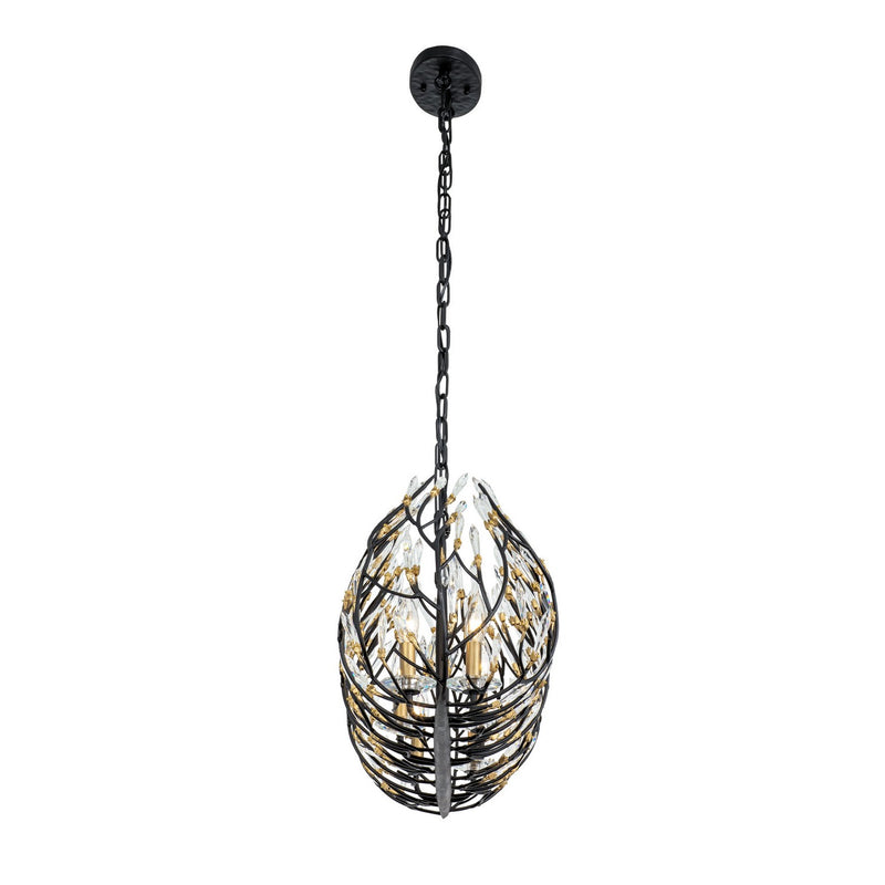 Varaluz 271N06MBFG Six Light Linear Pendant, Matte Black/French Gold