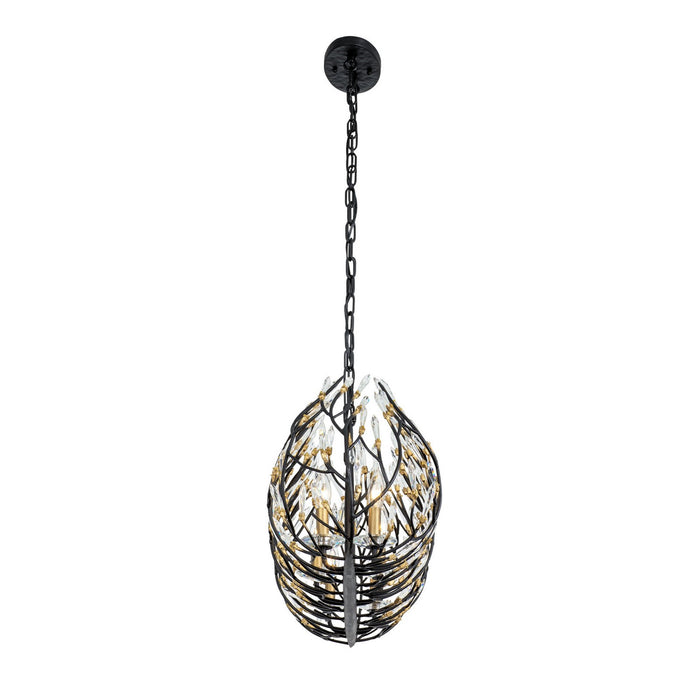 Varaluz 271N06MBFG Six Light Linear Pendant, Matte Black/French Gold