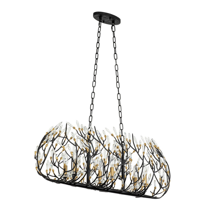 Varaluz 271N06MBFG Six Light Linear Pendant, Matte Black/French Gold