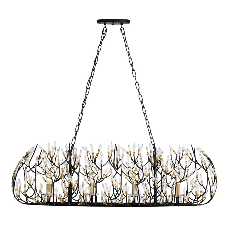 Varaluz 271N08MBFG Eight Light Linear Pendant, Matte Black/French Gold