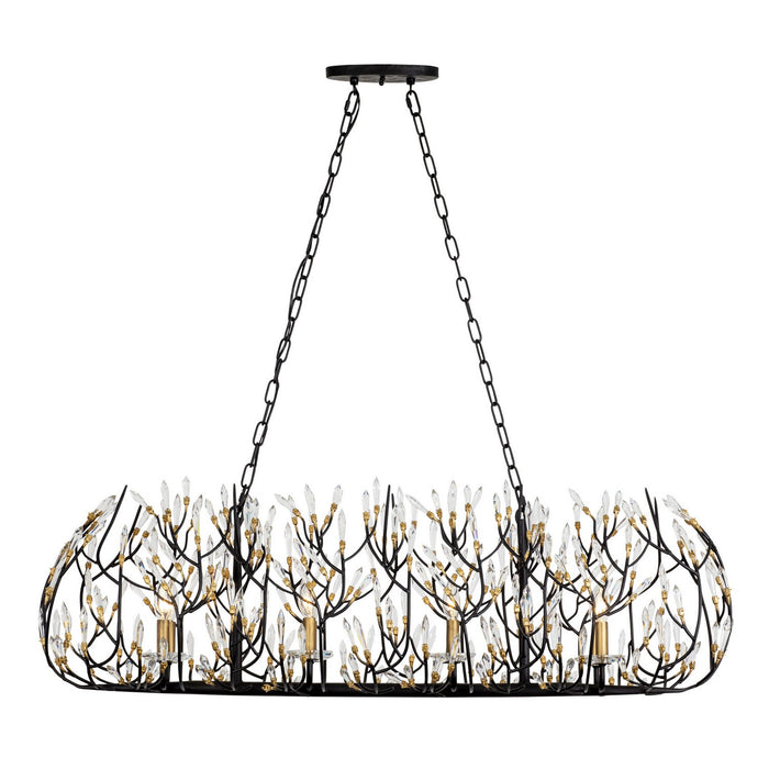 Varaluz 271N08MBFG Eight Light Linear Pendant, Matte Black/French Gold