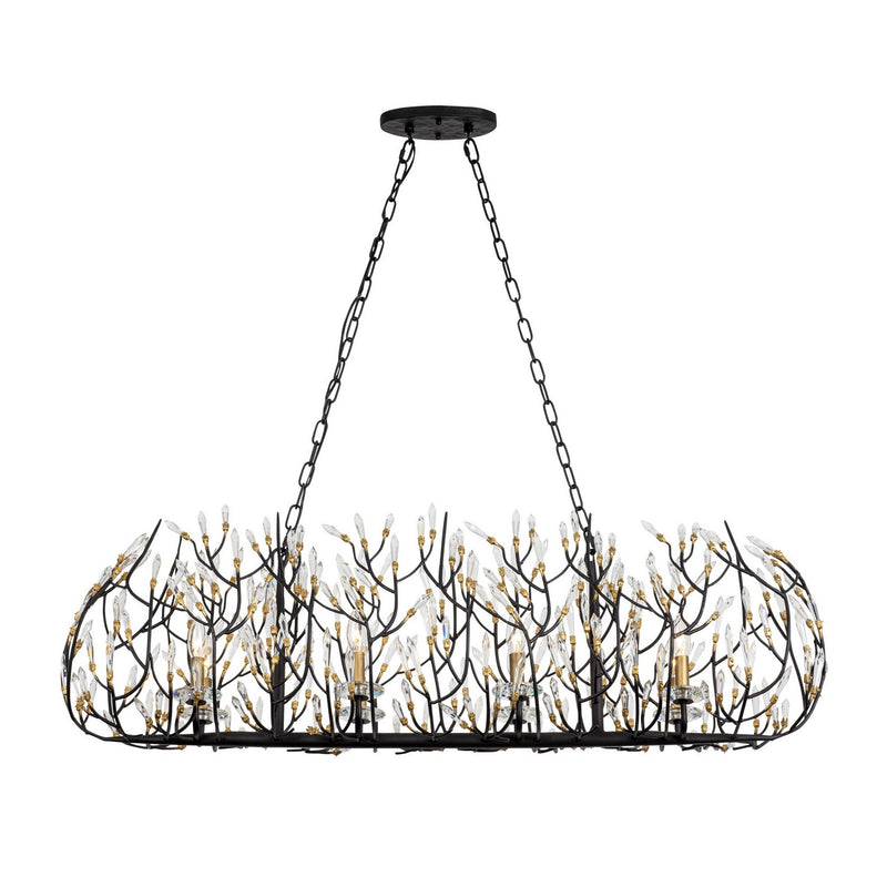 Varaluz 271N08MBFG Eight Light Linear Pendant, Matte Black/French Gold
