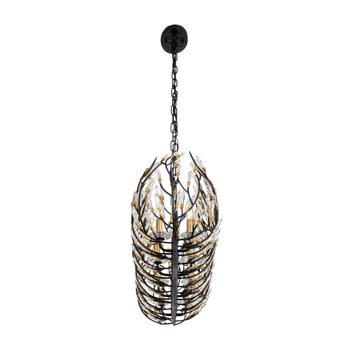 Varaluz 271N08MBFG Eight Light Linear Pendant, Matte Black/French Gold