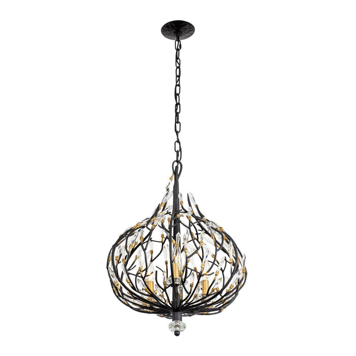 Varaluz 271P03MBFG Three Light Pendant, Matte Black/French Gold