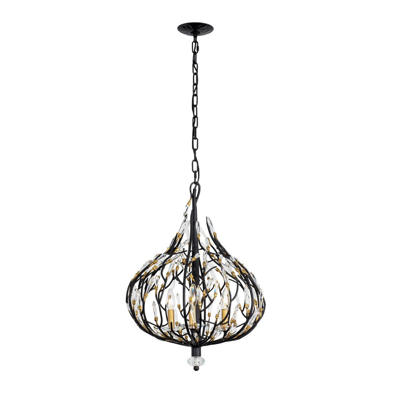 Varaluz 271P03MBFG Three Light Pendant, Matte Black/French Gold