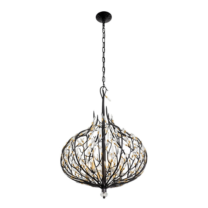 Varaluz 271P06MBFG Six Light Pendant, Matte Black/French Gold