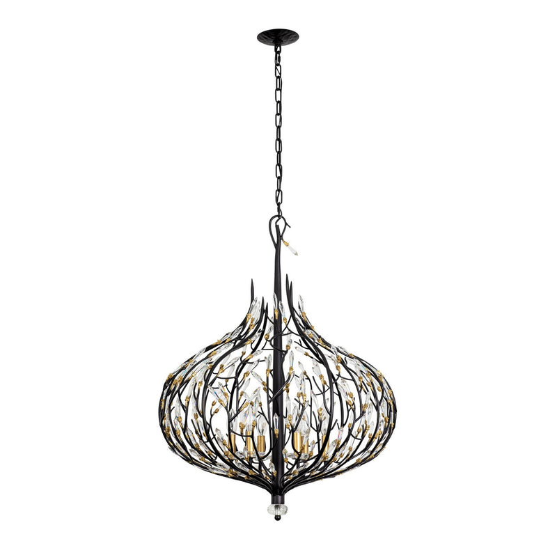 Varaluz 271P06MBFG Six Light Pendant, Matte Black/French Gold