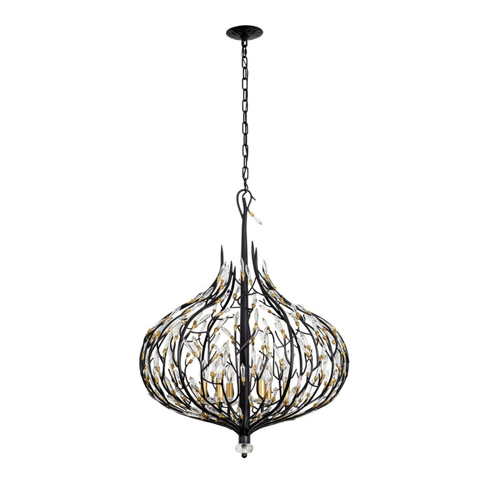 Varaluz 271P06MBFG Six Light Pendant, Matte Black/French Gold