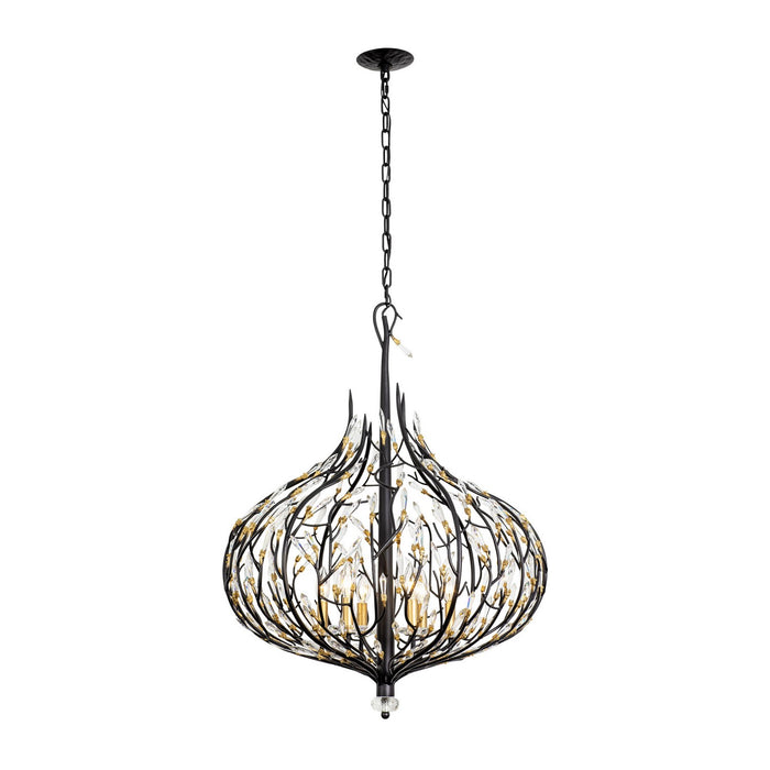Varaluz 271P06MBFG Six Light Pendant, Matte Black/French Gold