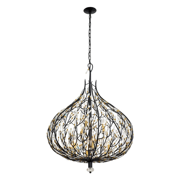 Varaluz 271P09MBFG Nine Light Pendant, Matte Black/French Gold