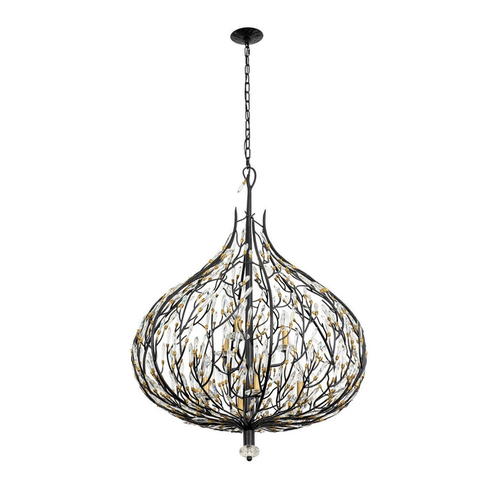 Varaluz 271P09MBFG Nine Light Pendant, Matte Black/French Gold