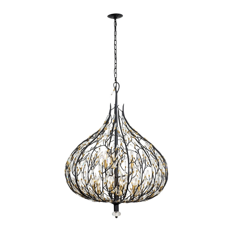 Varaluz 271P09MBFG Nine Light Pendant, Matte Black/French Gold