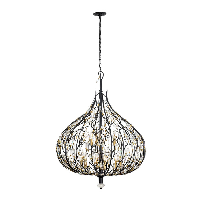 Varaluz 271P09MBFG Nine Light Pendant, Matte Black/French Gold