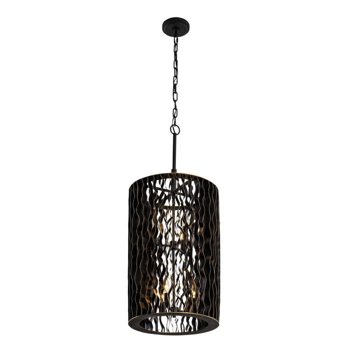 Varaluz 380F06MBFG Six Light Foyer Pendant, Matte Black/French Gold