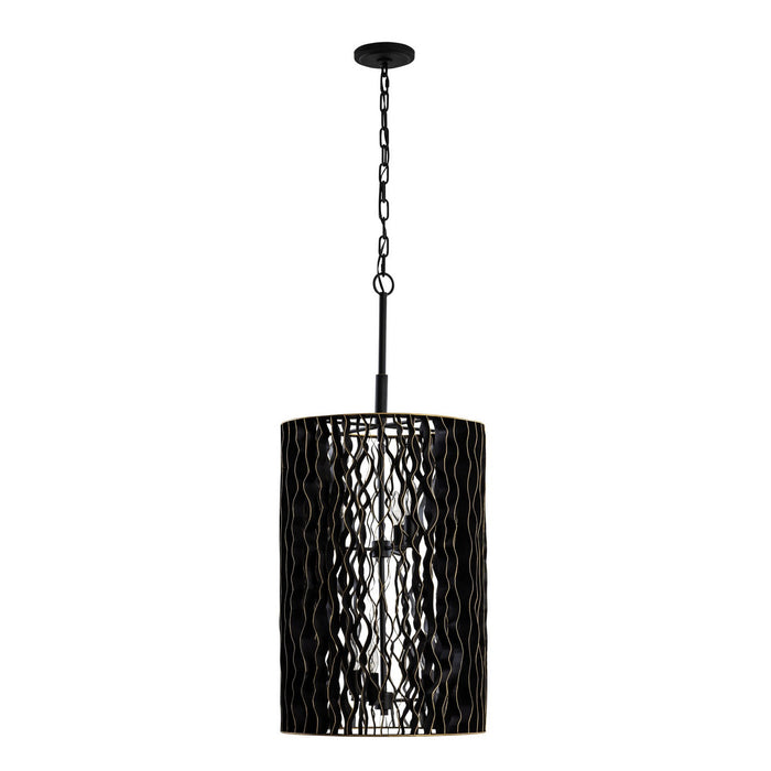 Varaluz 380F06MBFG Six Light Foyer Pendant, Matte Black/French Gold