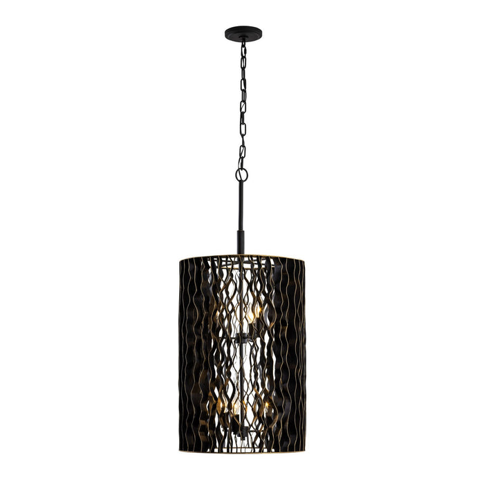 Varaluz 380F06MBFG Six Light Foyer Pendant, Matte Black/French Gold