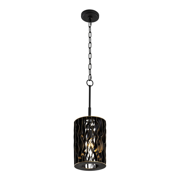 Varaluz 380M01MBFG One Light Mini Pendant, Matte Black/French Gold